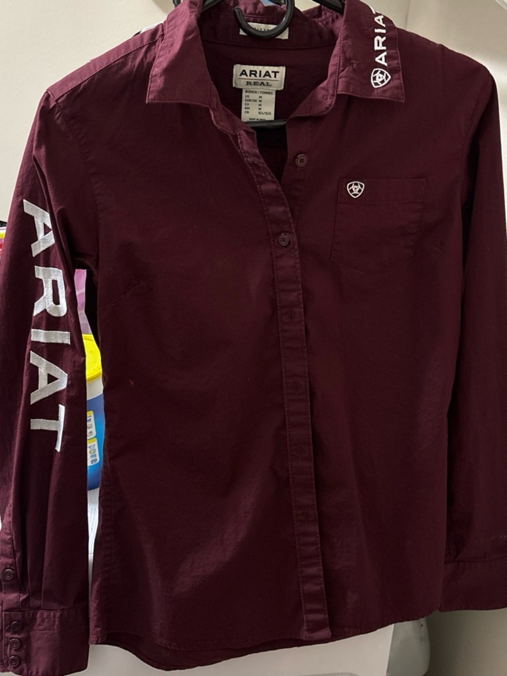 Ariat Men's Button-Down Shirt in Deep Burgundy with White Logo